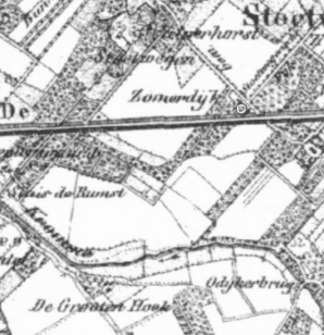 Historische topografische kaart van de omgeving van de Tiendweg, met onder meer de Zomerdijk